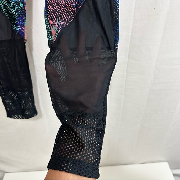 Multi-Colored Snake Print Workout Gym Legging Pants w/Sheer Black Mesh Front Med - Picture 3 of 8
